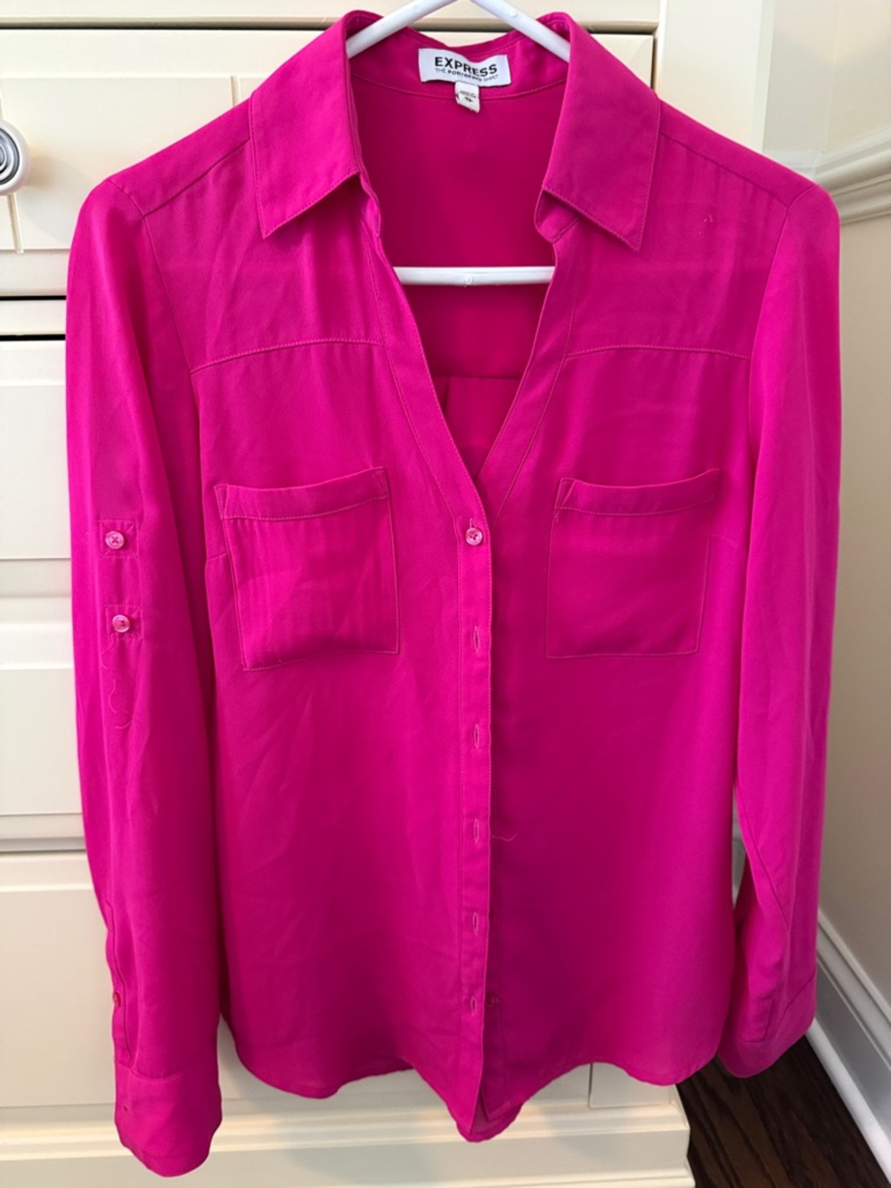Express Women's Hot Pink Button-Front Shirt